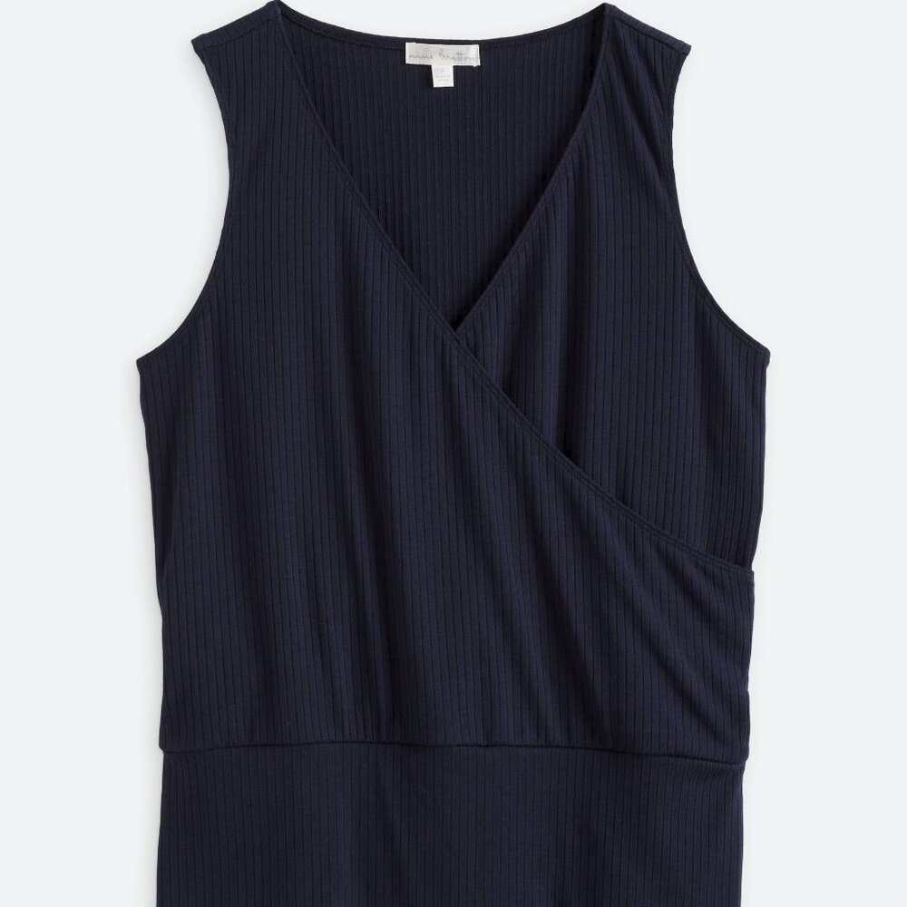 Nine Britton Navy Nemani Surplice Ribbed Knit Tank, Size Large